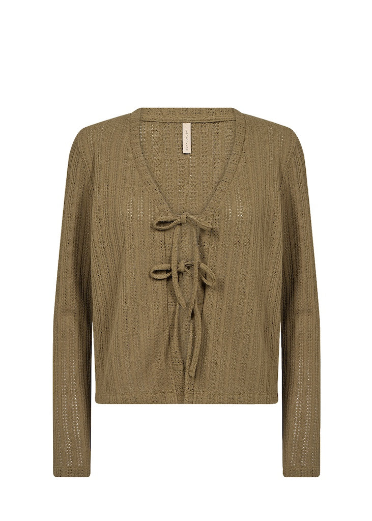 Strickjäckchen mit Schleifen in Olive