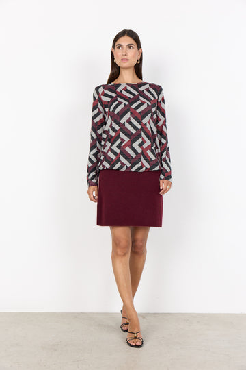 Langarmshirt mit geometrischem Print mit Bordeaux