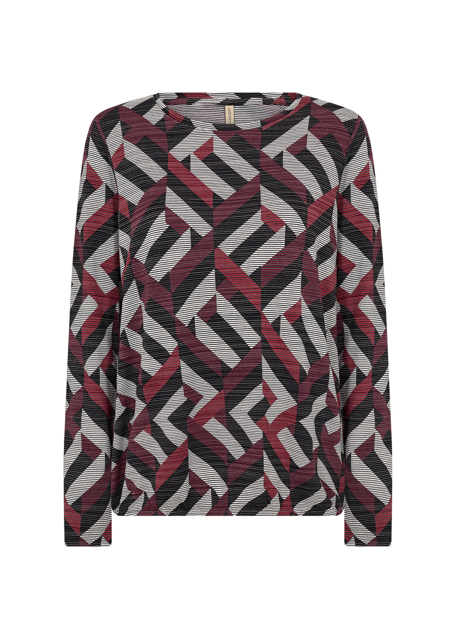 Langarmshirt mit geometrischem Print mit Bordeaux