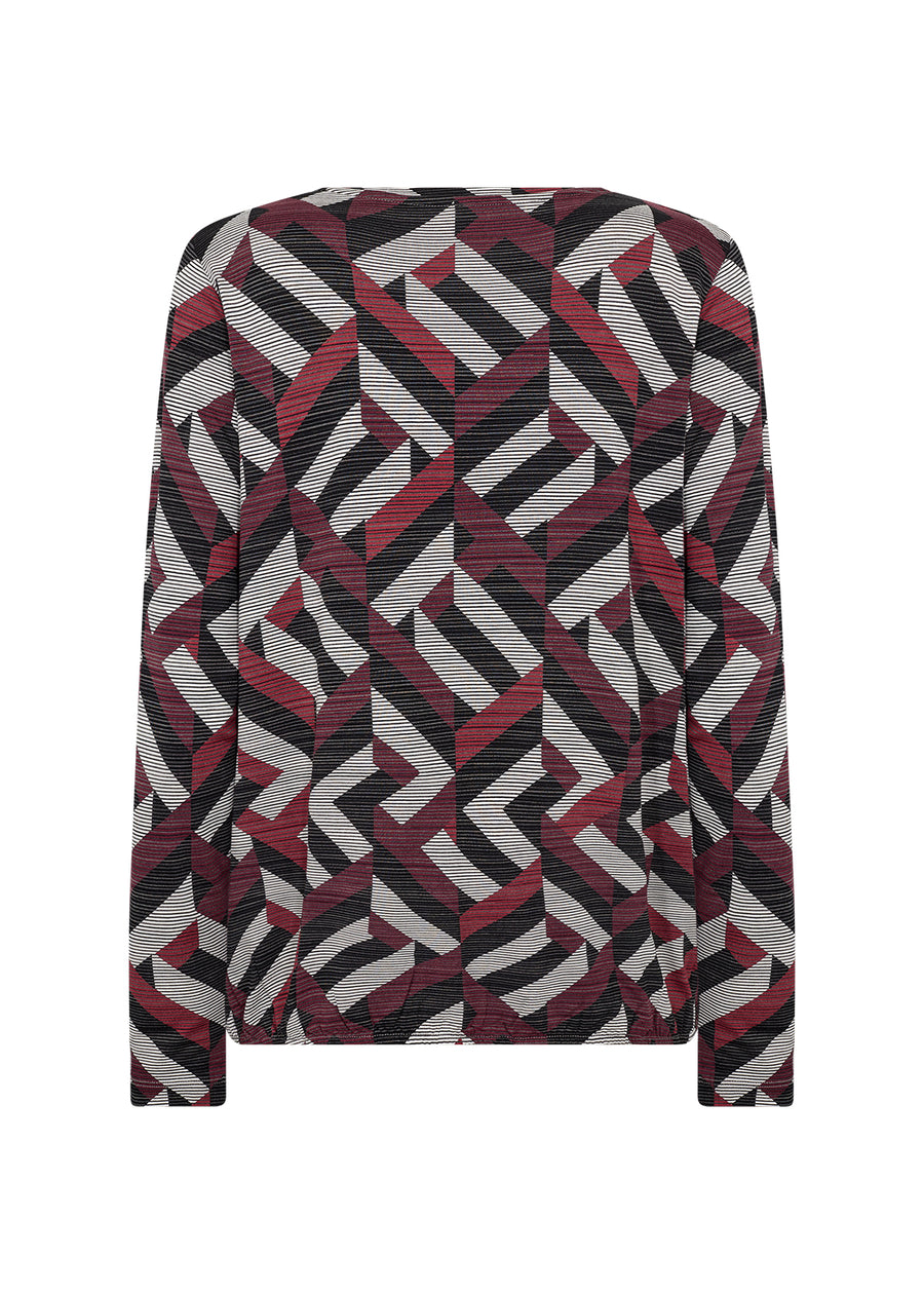Langarmshirt mit geometrischem Print mit Bordeaux