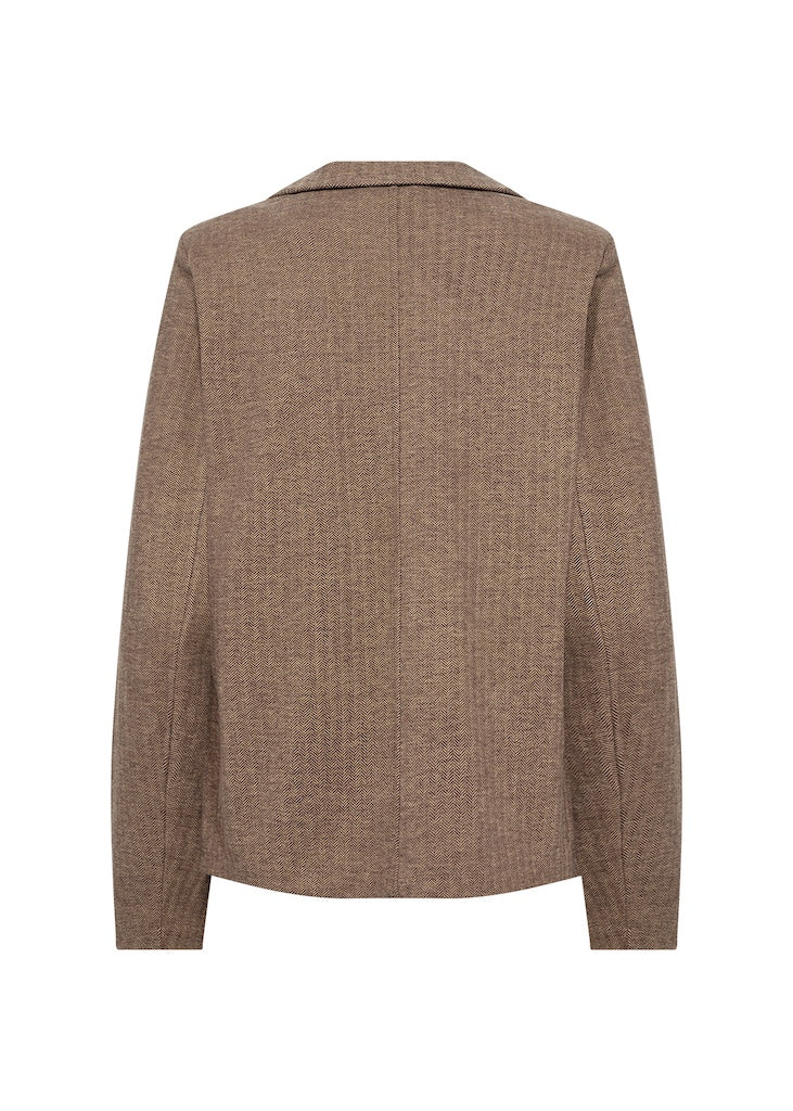Soft-Blazer mit Fischgrätenmuster in Braun