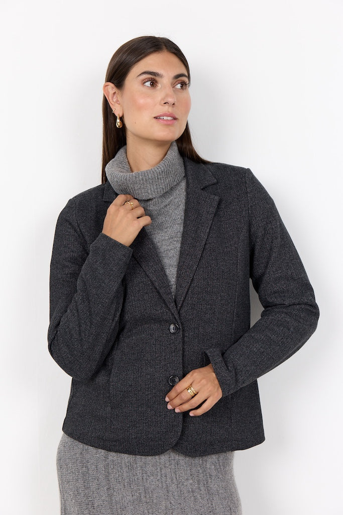 Soft-Blazer mit Fischgrätenmuster in Grau
