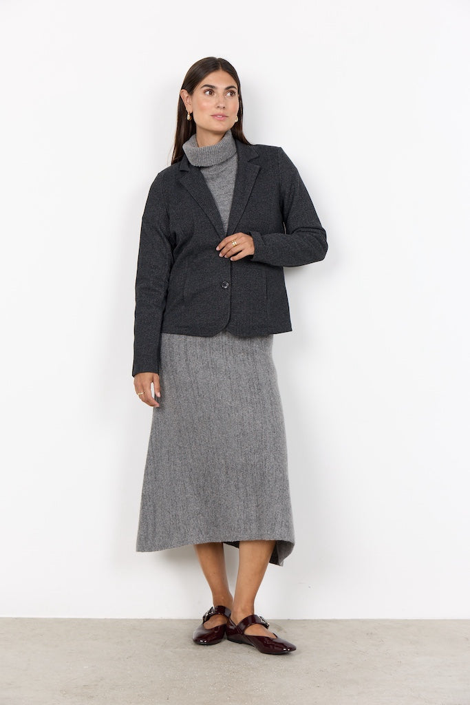 Soft-Blazer mit Fischgrätenmuster in Grau