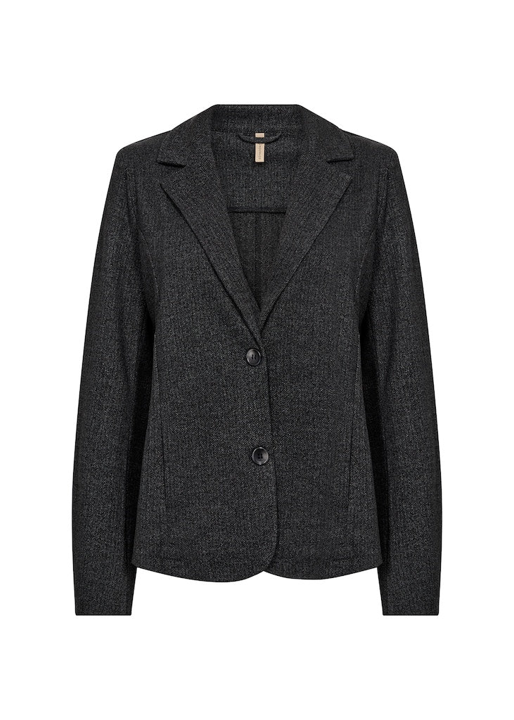 Soft-Blazer mit Fischgrätenmuster in Grau