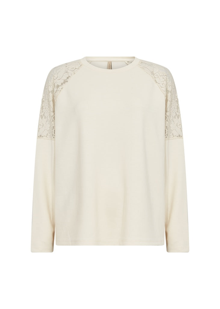 Sweartshirt in Creme mit Spitze an den Schultern