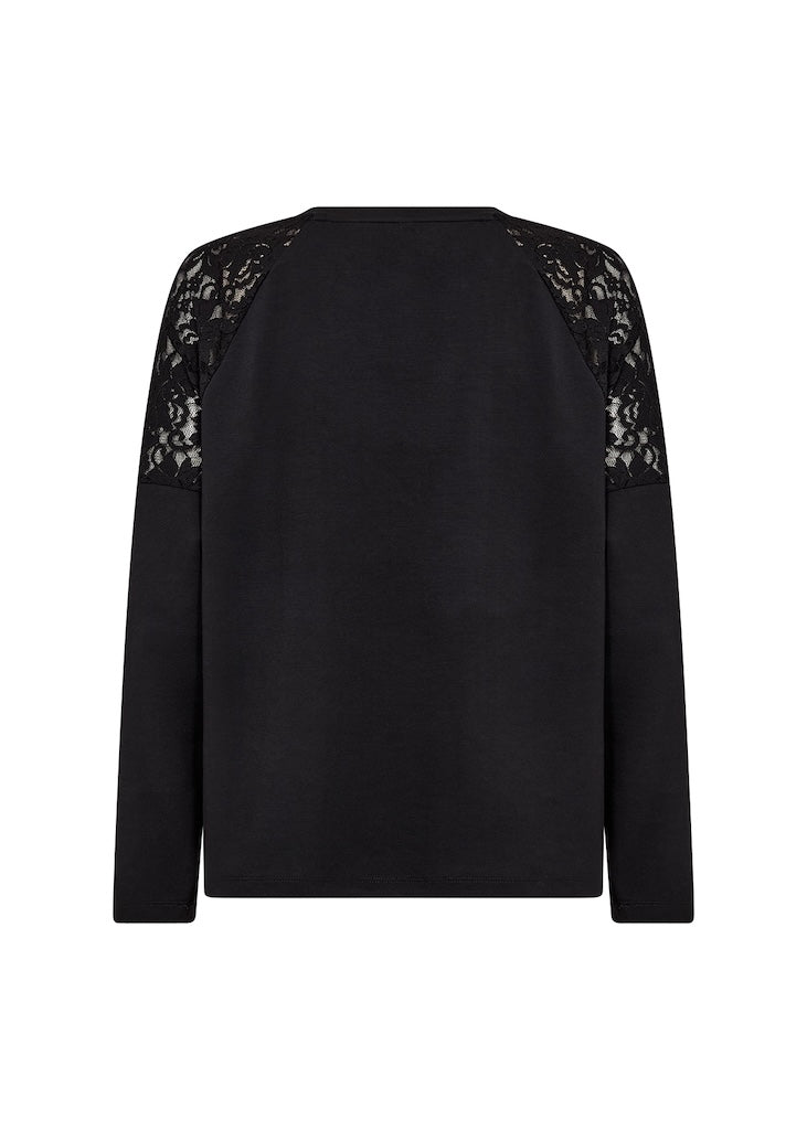 Sweartshirt in Schwarz mit Spitze an den Schultern