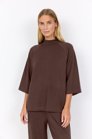 Banu Shirt mit 3/4 Ärmel und hohem Ausschnitt in braun