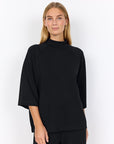 Banu Shirt mit 3/4 Ärmel und hohem Ausschnitt in schwarz