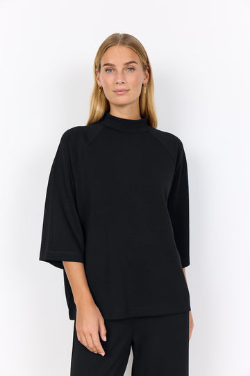 Banu Shirt mit 3/4 Ärmel und hohem Ausschnitt in schwarz