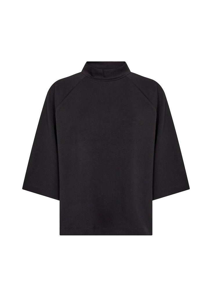 Banu Shirt mit 3/4 Ärmel und hohem Ausschnitt in schwarz