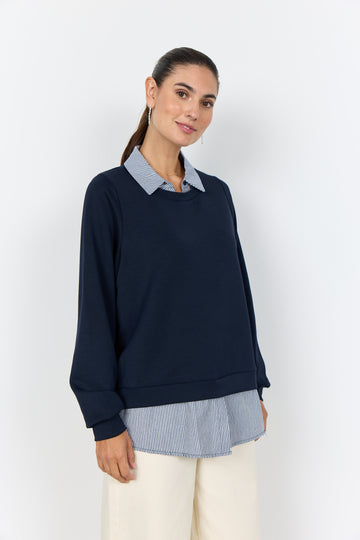 Blusenpulli mit Kragen in Blau