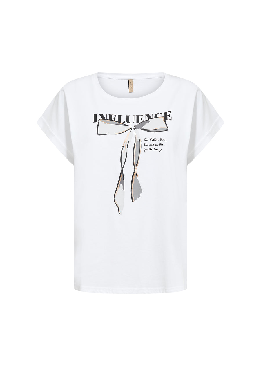 Shirt Basic mit Schleifenprint in weiß