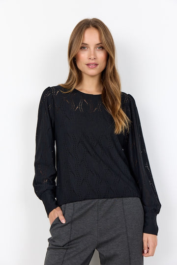 Longshirt mit zartem Wellenmuster in Schwarz