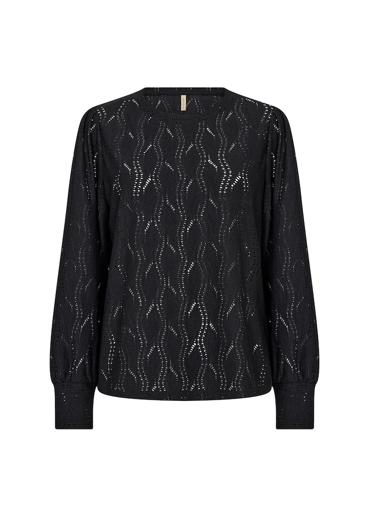 Longshirt mit zartem Wellenmuster in Schwarz