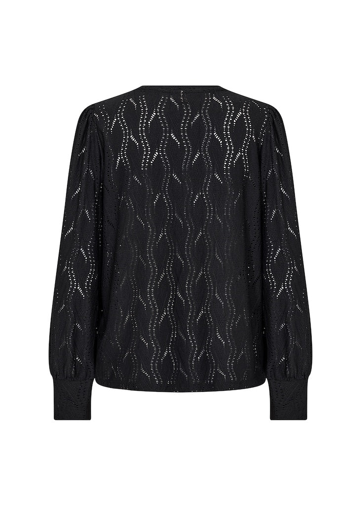 Longshirt mit zartem Wellenmuster in Schwarz
