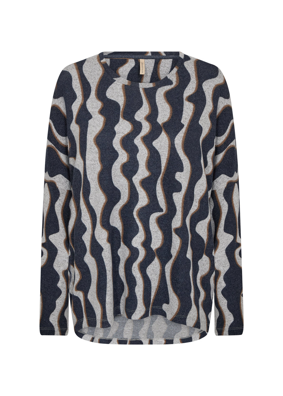 Pullover im Stylischen Wellenmuster in dunkelblau