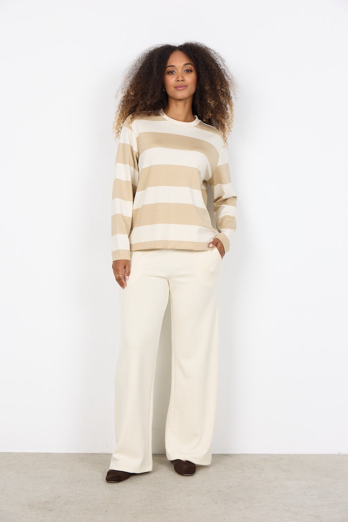 Longshirt mit Streifen in Creme/Beige