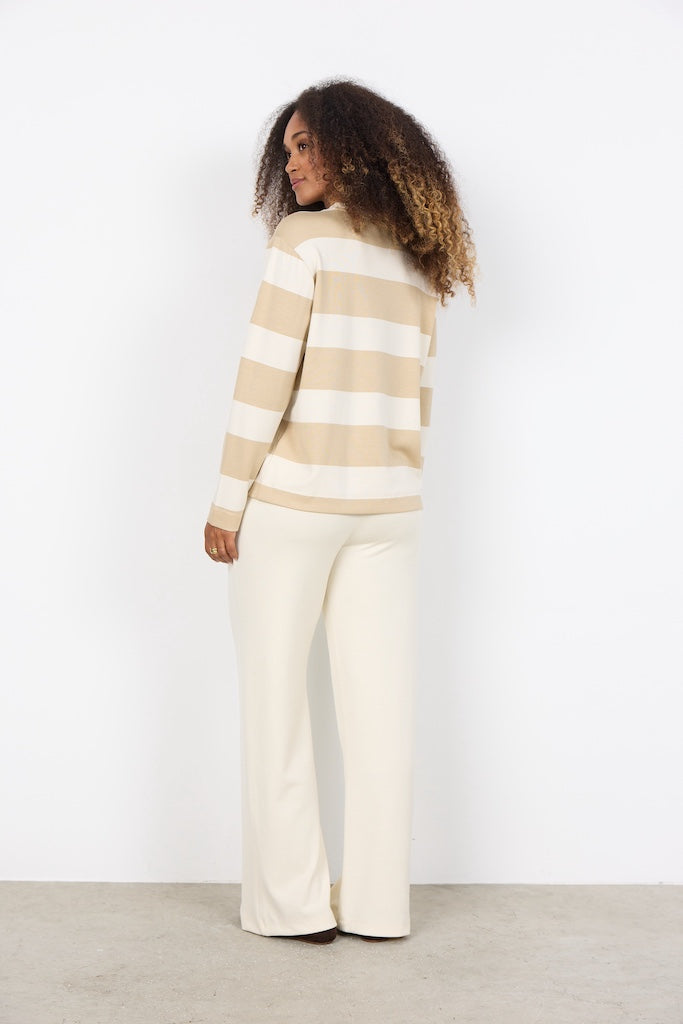 Longshirt mit Streifen in Creme/Beige