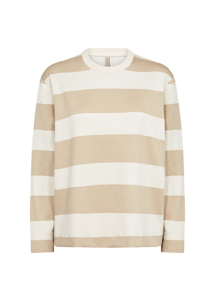 Longshirt mit Streifen in Creme/Beige