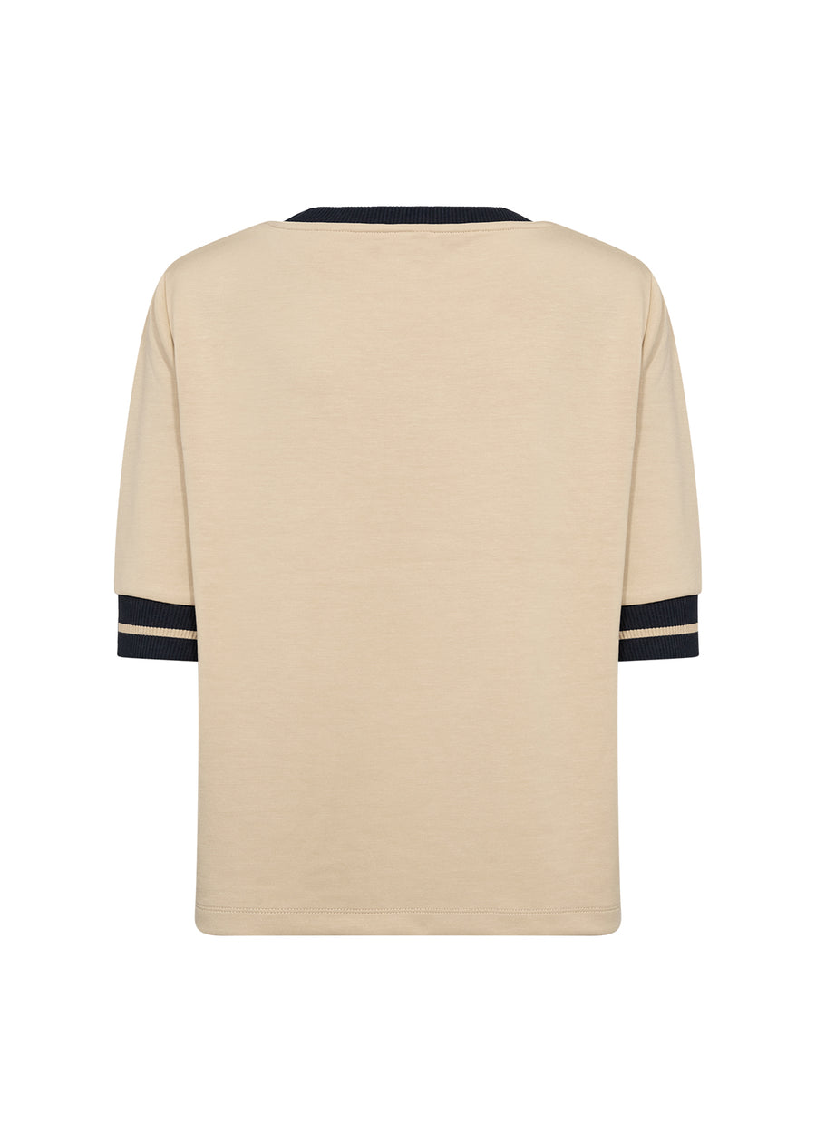 Bluse mit Rippenbündchen in Creme