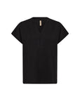 Baumwoll Shirt mit V-Ausschnitt in Schwarz