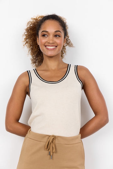 Top mit geripptem Saum in Beige