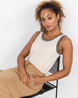 Top mit geripptem Saum in Beige