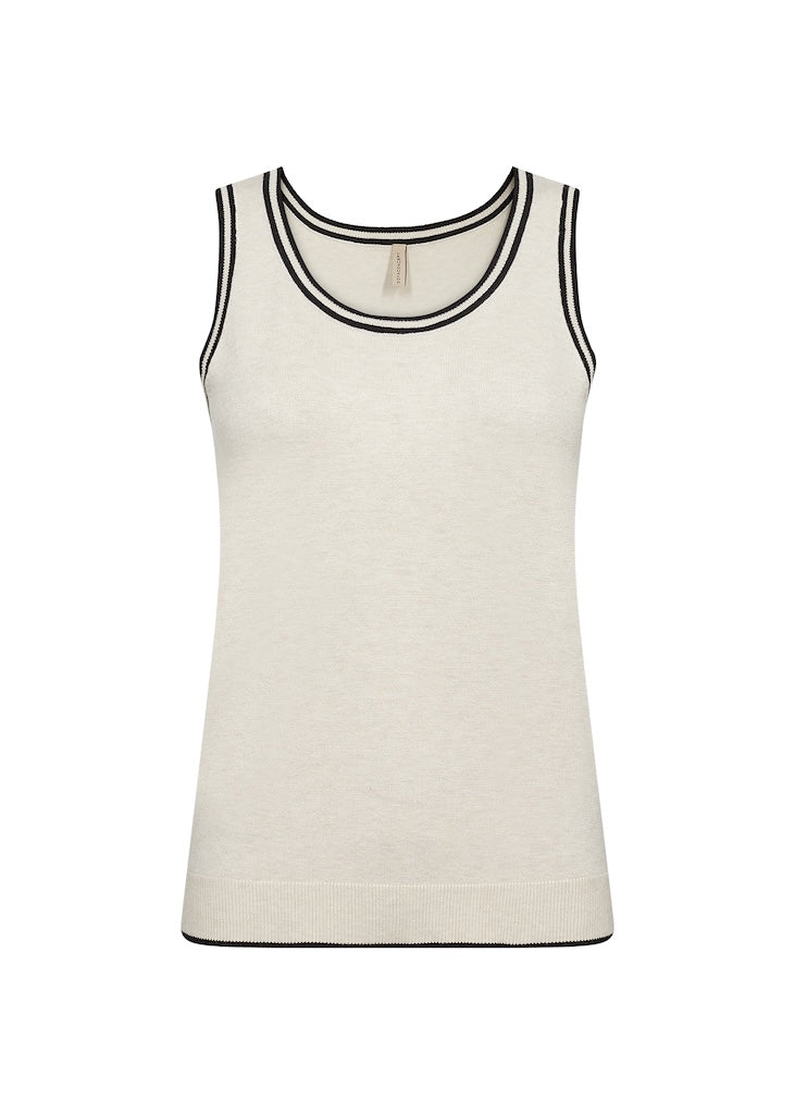 Top mit geripptem Saum in Beige