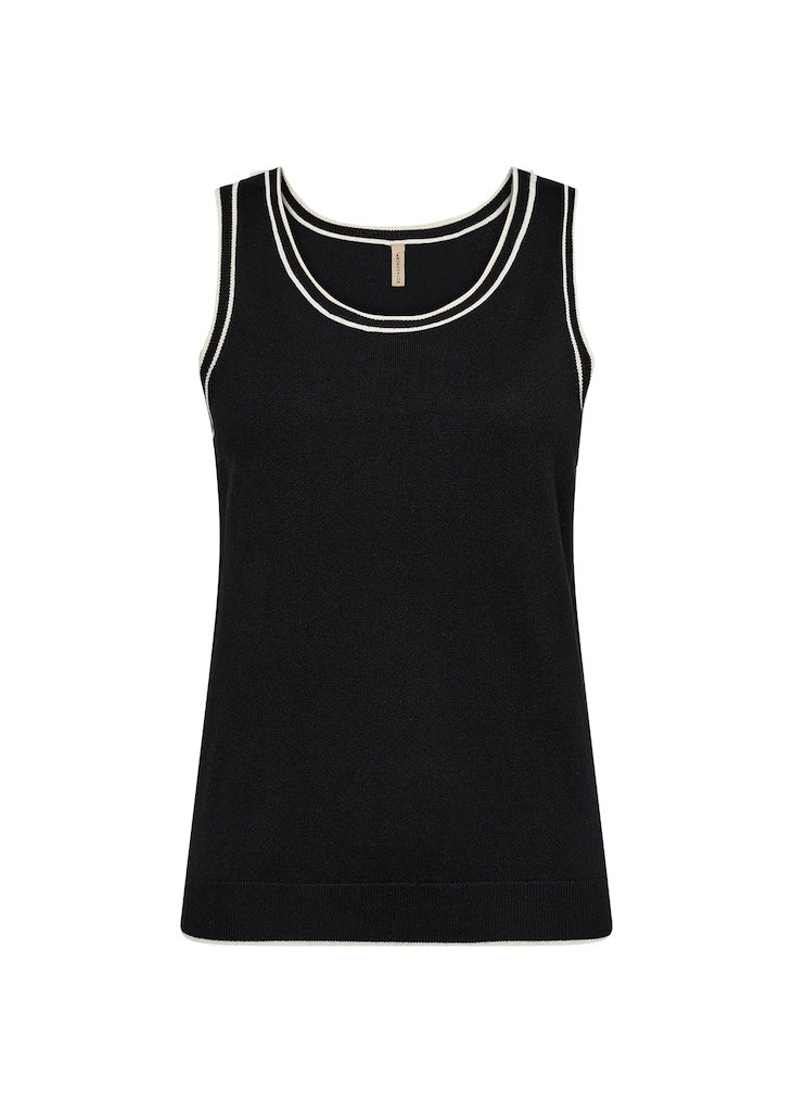 Top mit geripptem Saum in Schwarz
