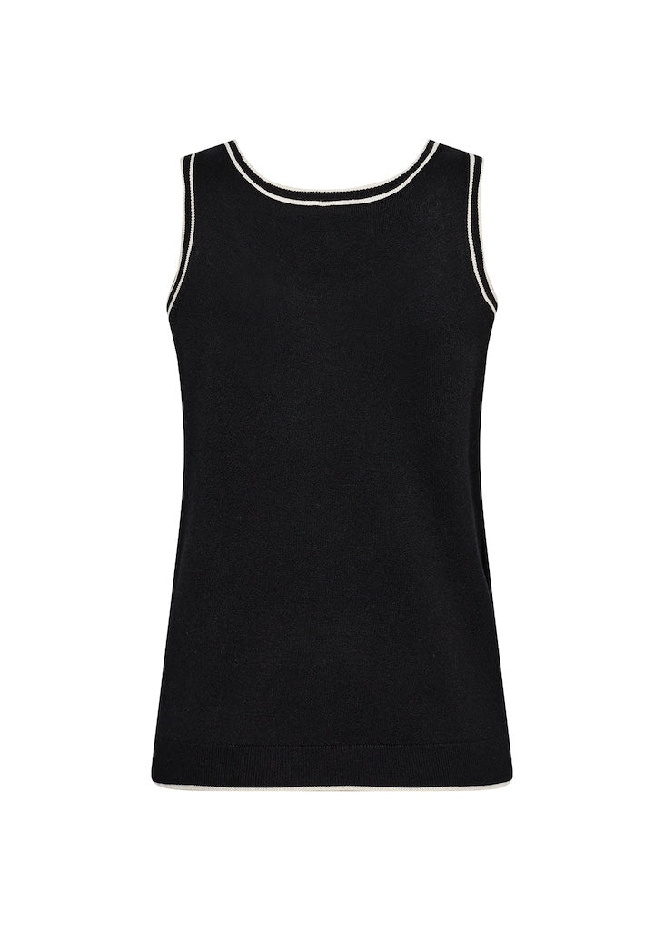 Top mit geripptem Saum in Schwarz
