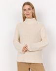 Strickpullover mit Stehkragen in Creme