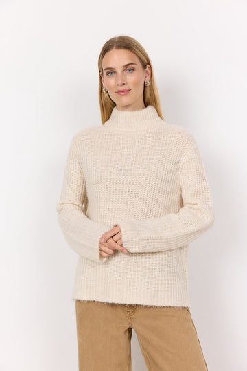 Strickpullover mit Stehkragen in Creme