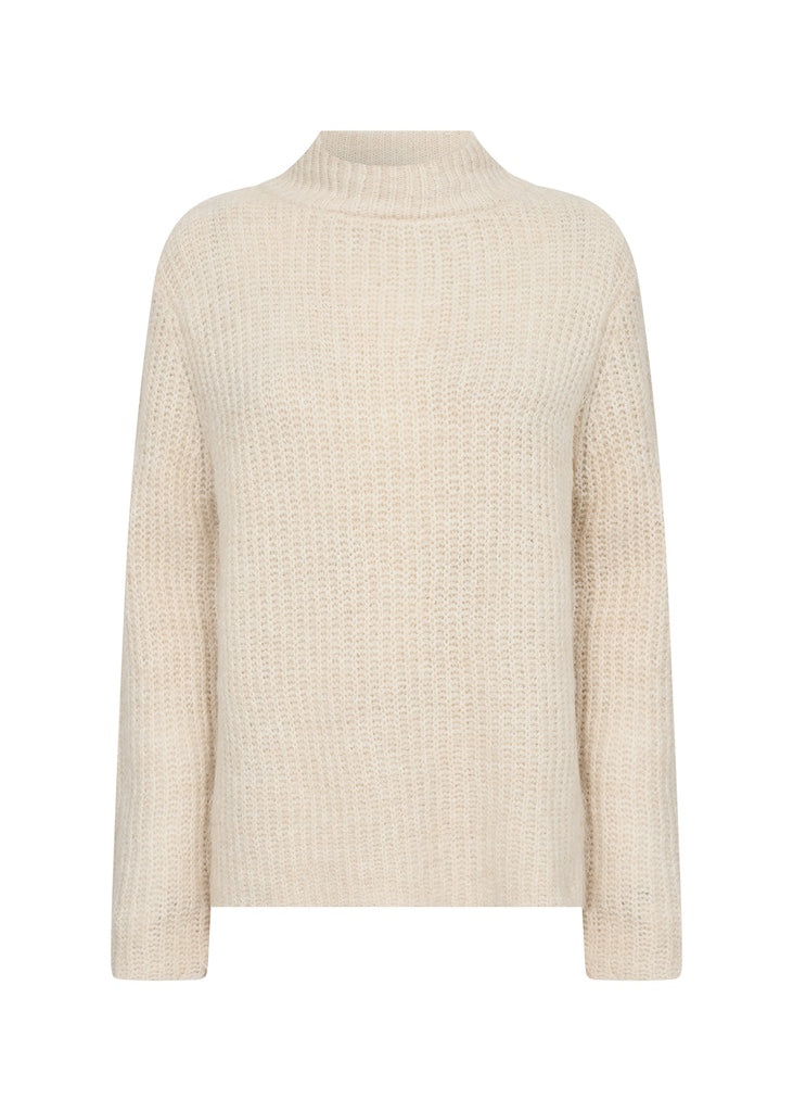 Strickpullover mit Stehkragen in Creme