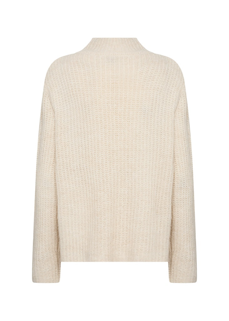Strickpullover mit Stehkragen in Creme