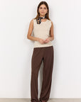 Ripp-Stricktop mit Wellenkanten in Beige