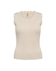 Ripp-Stricktop mit Wellenkanten in Beige