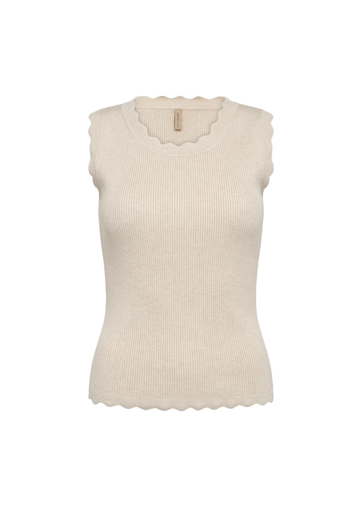 Ripp-Stricktop mit Wellenkanten in Beige