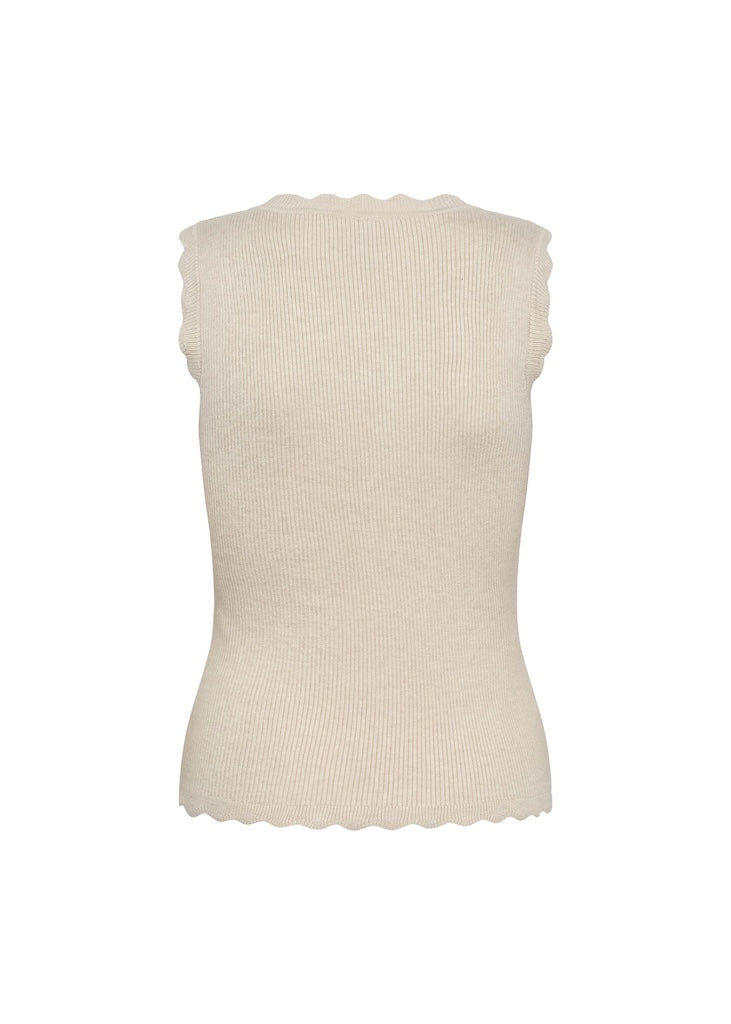 Ripp-Stricktop mit Wellenkanten in Beige