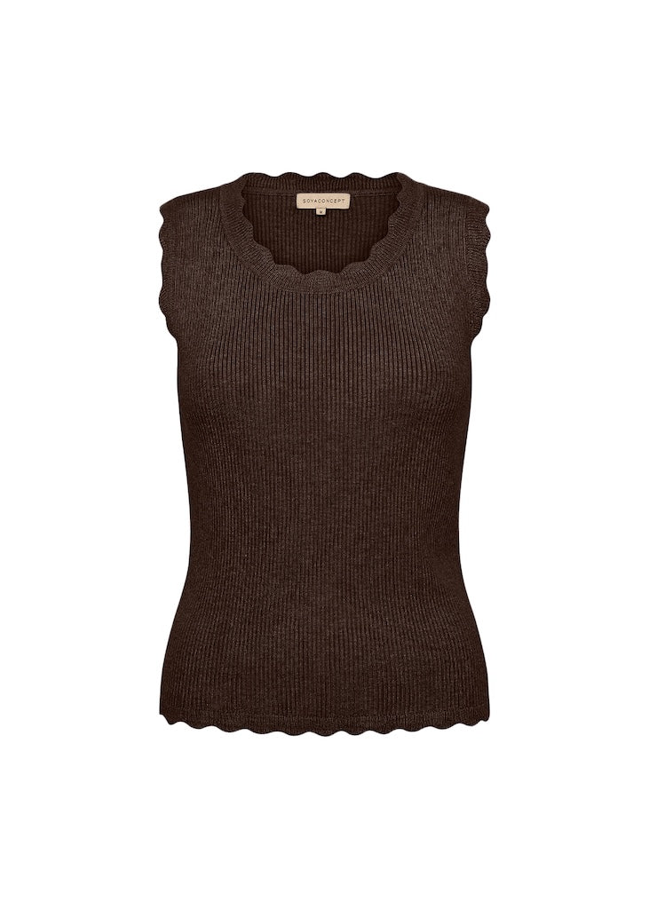 Ripp-Stricktop mit Wellenkanten in Braun