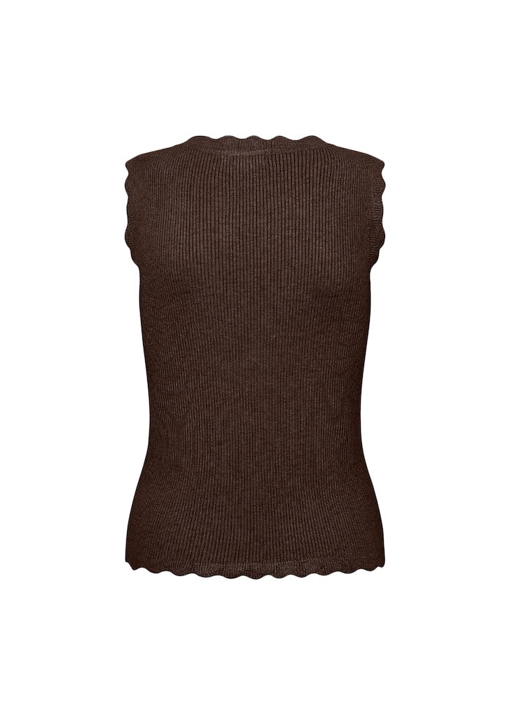 Ripp-Stricktop mit Wellenkanten in Braun