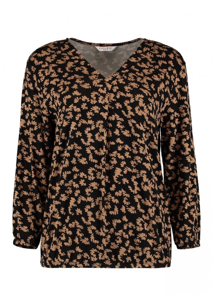 Bluse mit V-Ausschnitt und 3/4 Ärmeln Blumenmuster