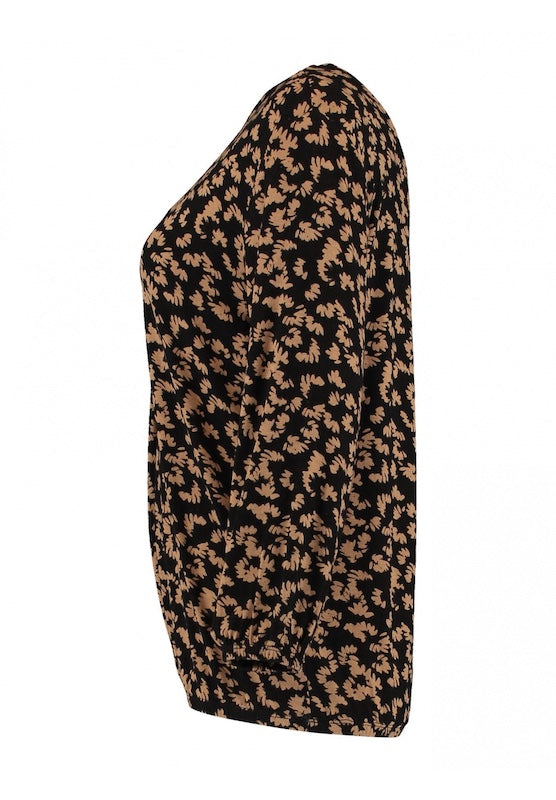 Bluse mit V-Ausschnitt und 3/4 Ärmeln Blumenmuster