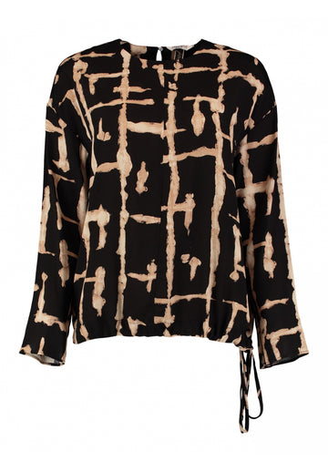 Bluse mit Rundhalsausschnitt und abstraktem Muster in schwarz
