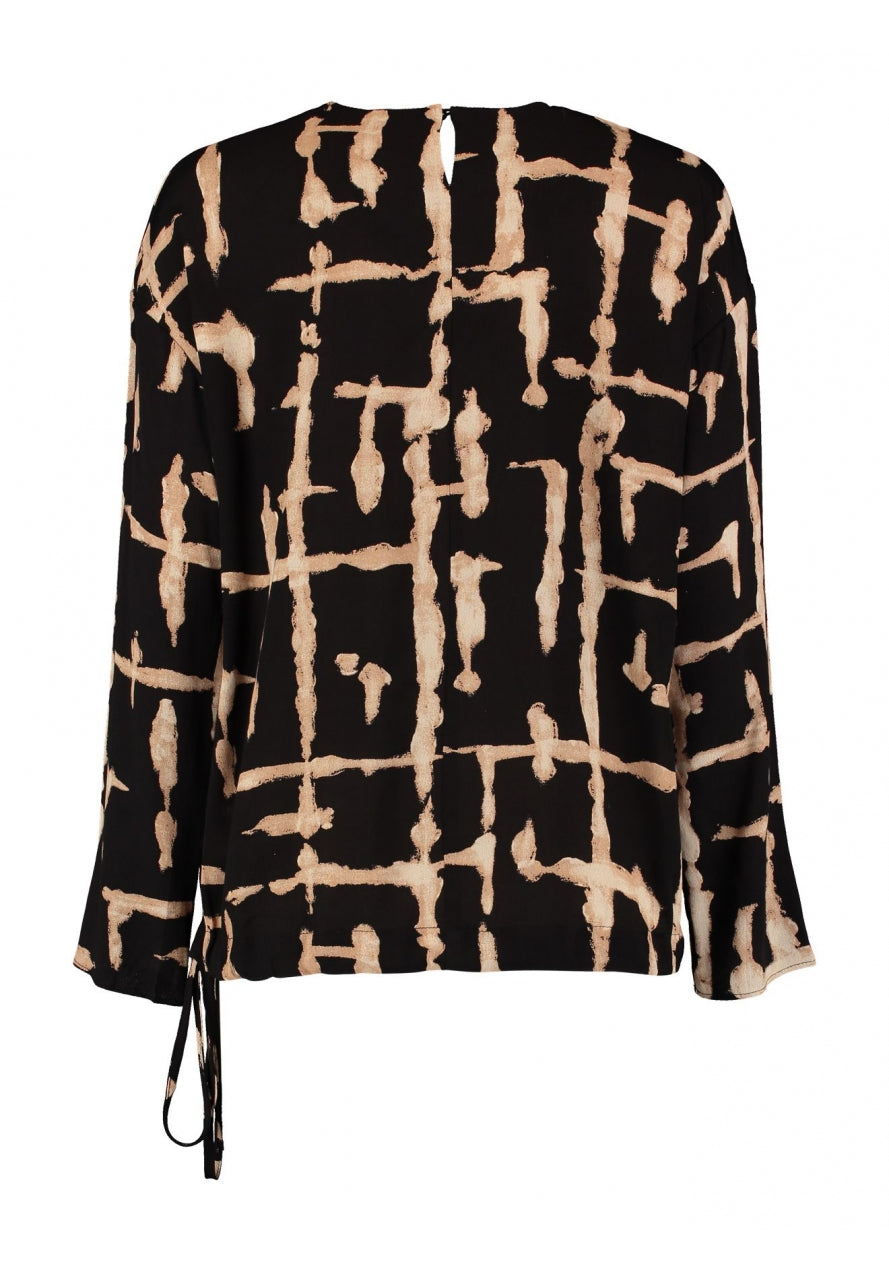 Bluse mit Rundhalsausschnitt und abstraktem Muster in schwarz