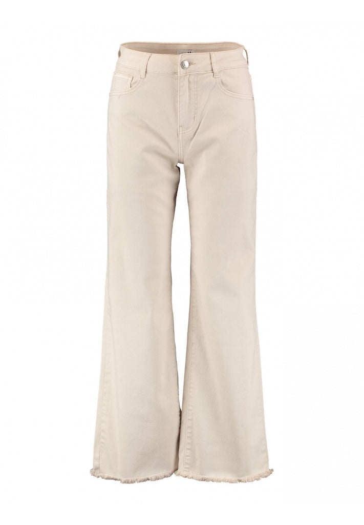Stretch-Jeans mit weitem Bein in Creme