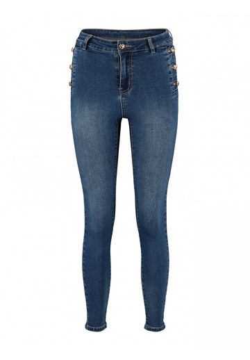 Mittelblaue Jeanshose mit Herzknöpfen