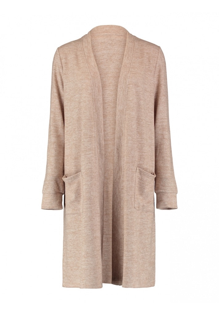 Langer Cardigan in Beige-meliert