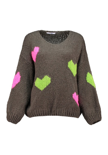 Kuscheliger Herz-Pullover in Khaki