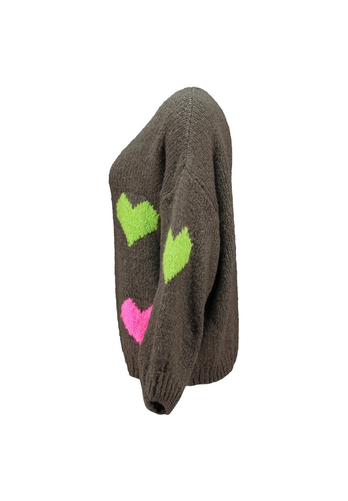 Kuscheliger Herz-Pullover in Khaki