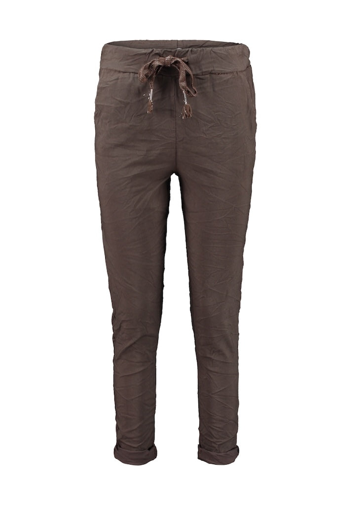 Joggpants mit Glitzerbändel in braun